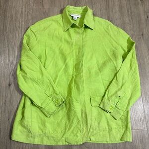 Bloomingdales 100% Linen Lime Green Jacket Shirt Button Down Womens Sz 12 Easter